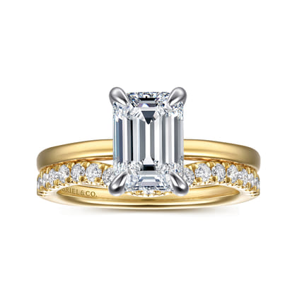 Austria - 14K White-Yellow Gold Hidden Halo Emerald Cut Diamond Engagement Ring