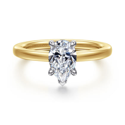 Austria - 14K White-Yellow Gold Hidden Halo Pear Shape Diamond Engagement Ring