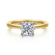 Austria - 14K White-Yellow Gold Hidden Halo Round Diamond Engagement Ring