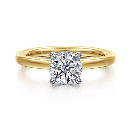 Austria - 14K White-Yellow Gold Hidden Halo Round Diamond Engagement Ring