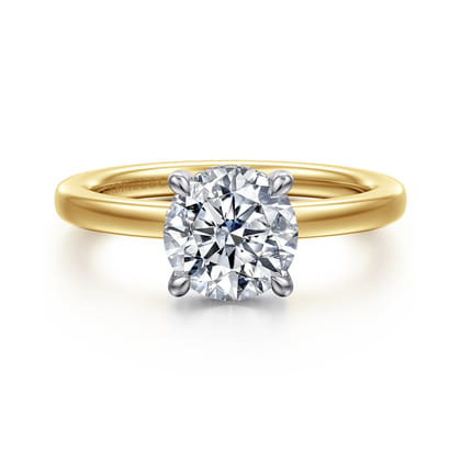 Austria - 14K White-Yellow Gold Hidden Halo Round Diamond Engagement Ring