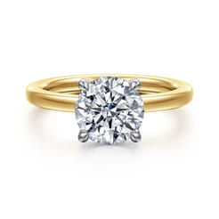 Austria - 14K White-Yellow Gold Hidden Halo Round Diamond Engagement Ring