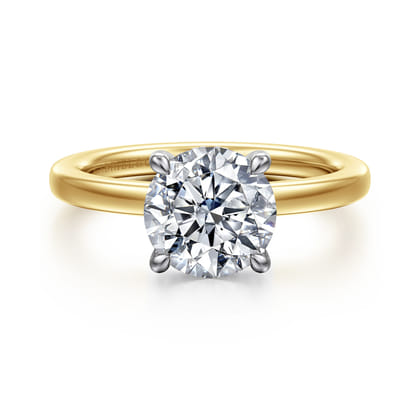 Austria - 14K White-Yellow Gold Hidden Halo Round Diamond Engagement Ring
