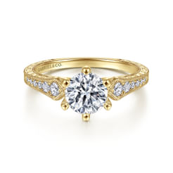 14K Yellow Gold Round Diamond Engagement Ring