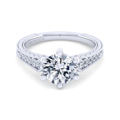Ava - Vintage Inspired 14K White Gold Round Diamond Engagement Ring