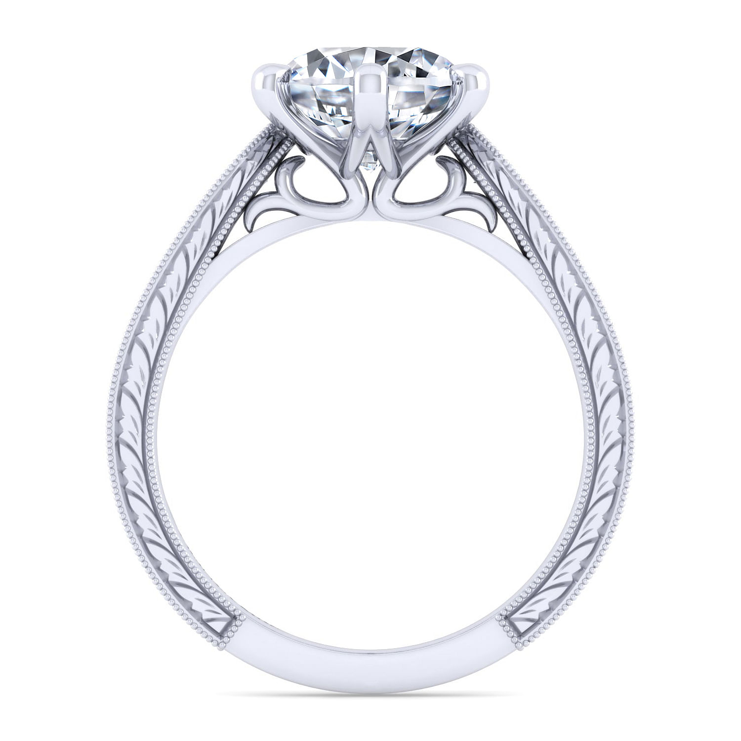 Ava - Vintage Inspired 14K White Gold Round Diamond Engagement Ring - 0.2 ct - Shot 2