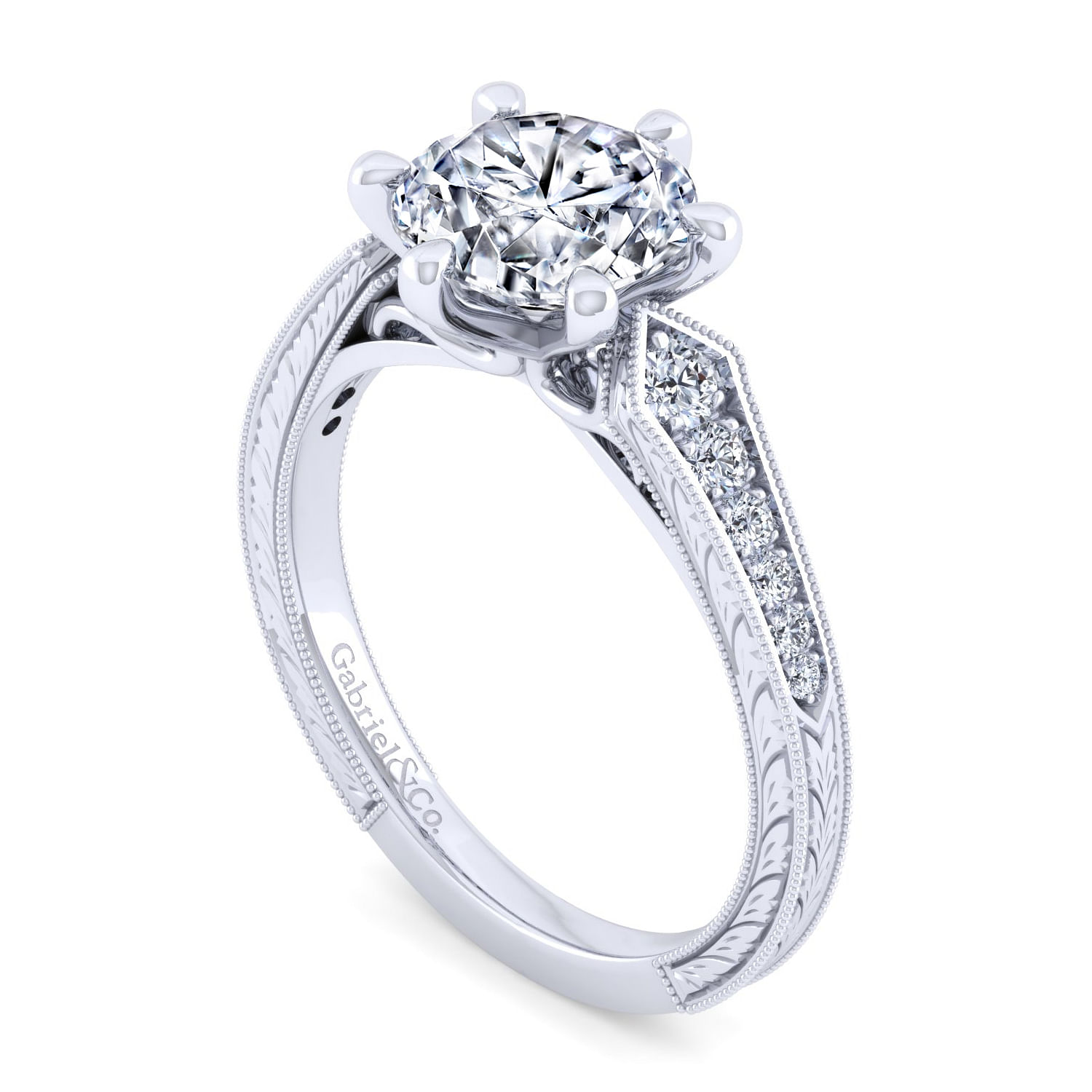 Ava - Vintage Inspired 14K White Gold Round Diamond Engagement Ring - 0.2 ct - Shot 3