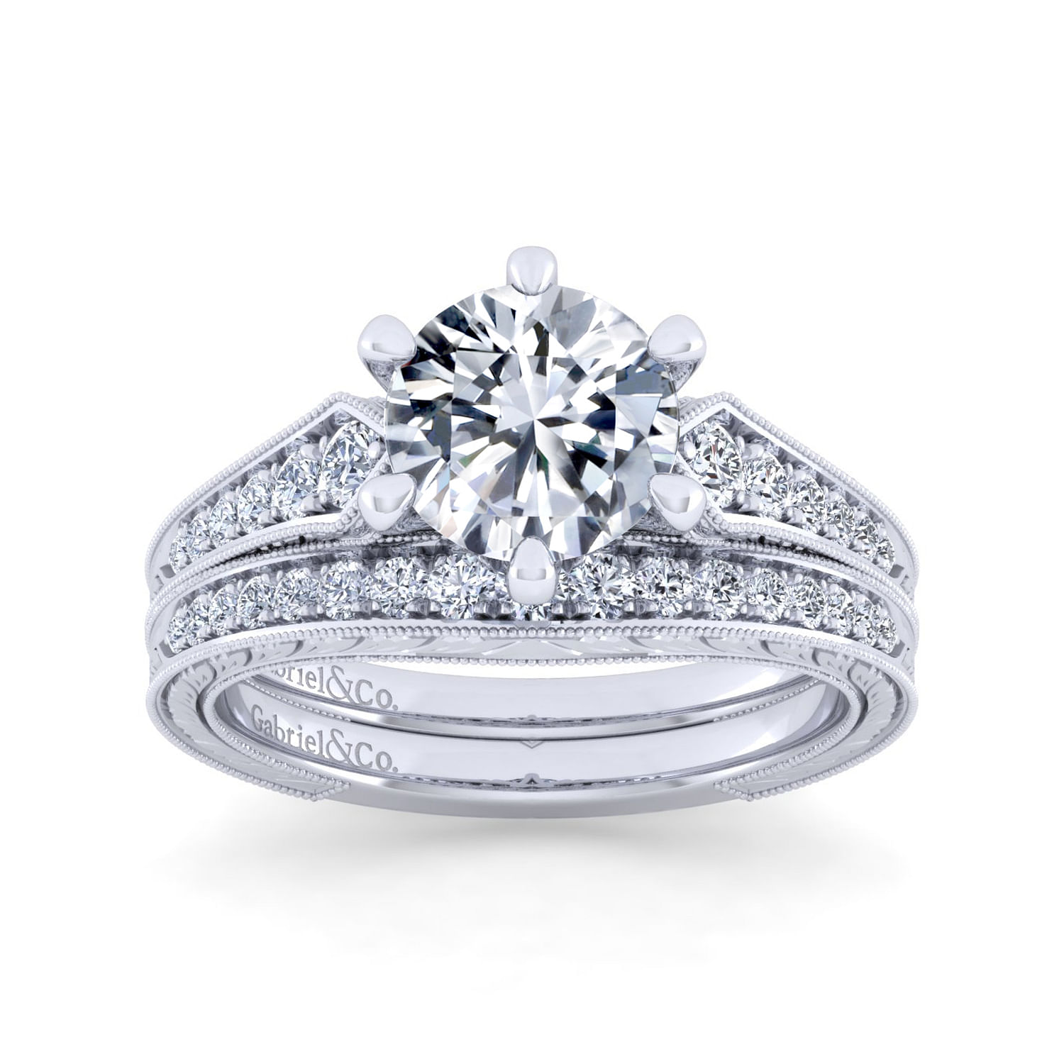 Ava - Vintage Inspired 14K White Gold Round Diamond Engagement Ring - 0.2 ct - Shot 4