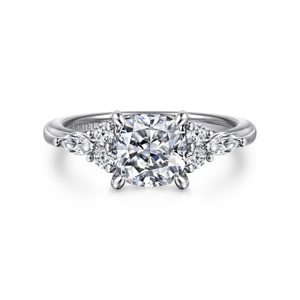 Avah - 14K White Gold Cushion Cut Diamond Cluster Engagement Ring
