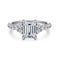 Avah - 14K White Gold Emerald Cut Diamond Cluster Engagement Ring