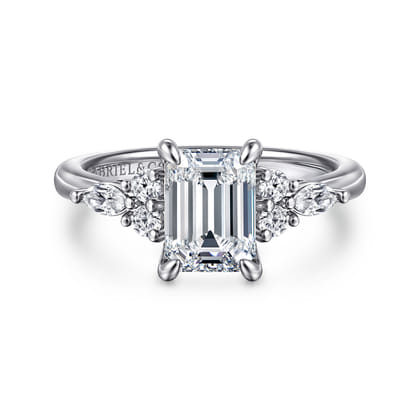Avah - 14K White Gold Emerald Cut Diamond Cluster Engagement Ring
