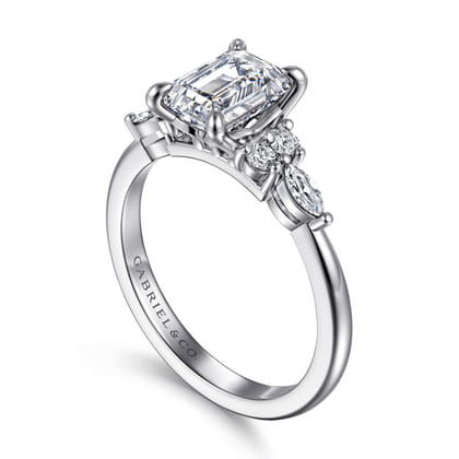 Avah - 14K White Gold Emerald Cut Diamond Cluster Engagement Ring