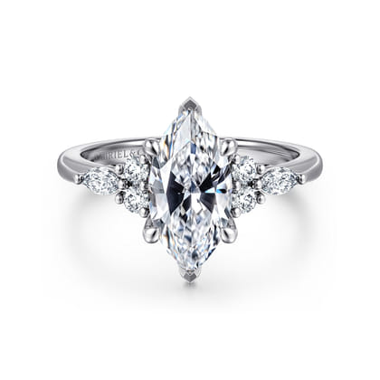Avah - 14K White Gold Marquise Diamond Cluster Engagement Ring