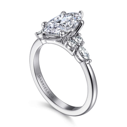 Avah - 14K White Gold Marquise Diamond Cluster Engagement Ring