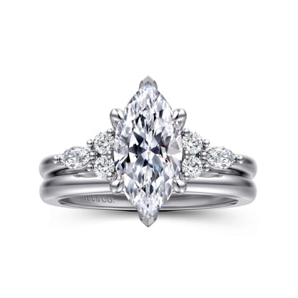 Avah - 14K White Gold Marquise Diamond Cluster Engagement Ring