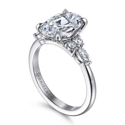 Avah - 14K White Gold Oval Diamond Cluster Engagement Ring