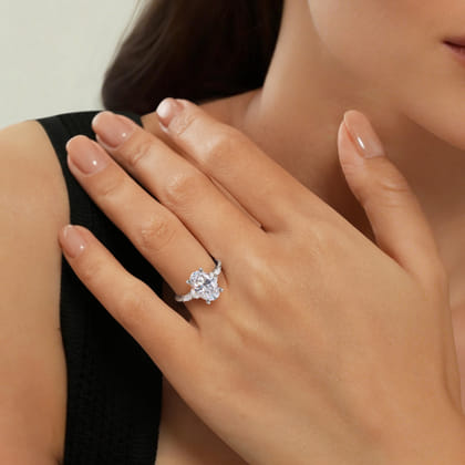 Avah - 14K White Gold Oval Diamond Cluster Engagement Ring