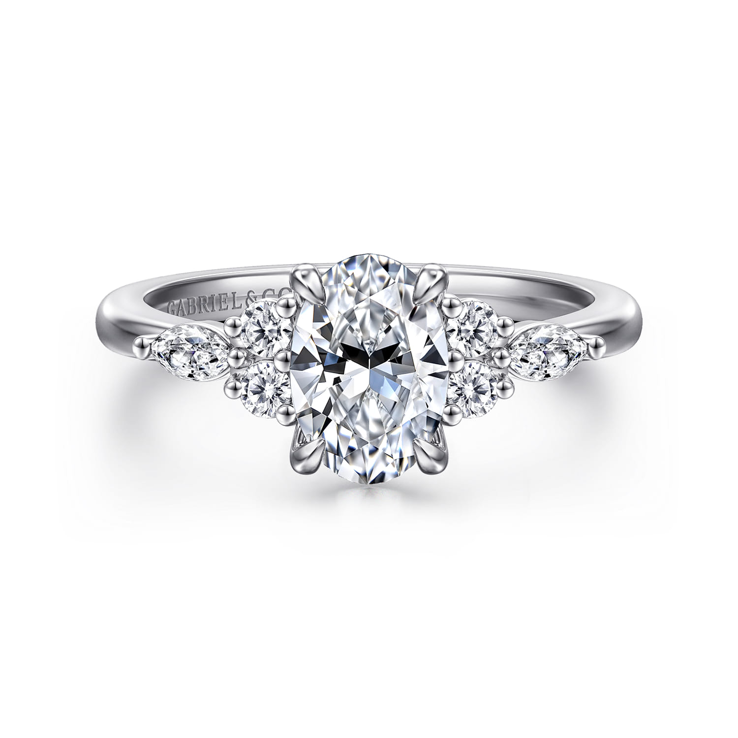 Avah - 14K White Gold Oval Diamond Cluster Engagement Ring