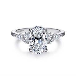 14K White Gold Oval Diamond Cluster Engagement Ring