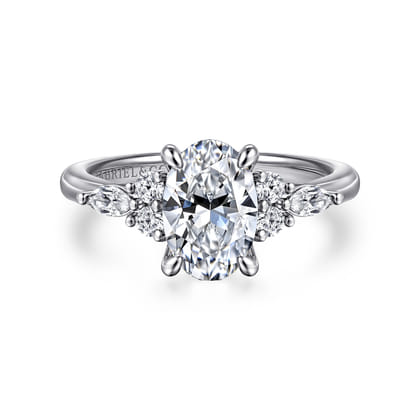 Avah - 14K White Gold Oval Diamond Cluster Engagement Ring