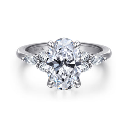 Avah - 14K White Gold Oval Diamond Cluster Engagement Ring