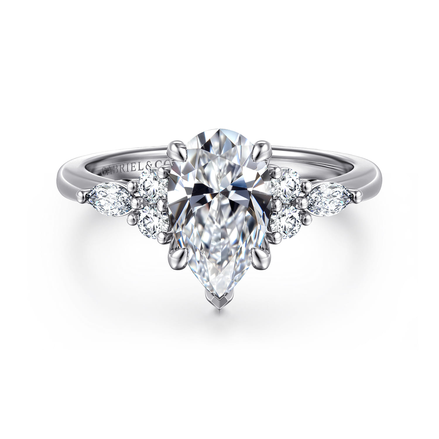 Avah - 14K White Gold Pear Shape Diamond Cluster Engagement Ring