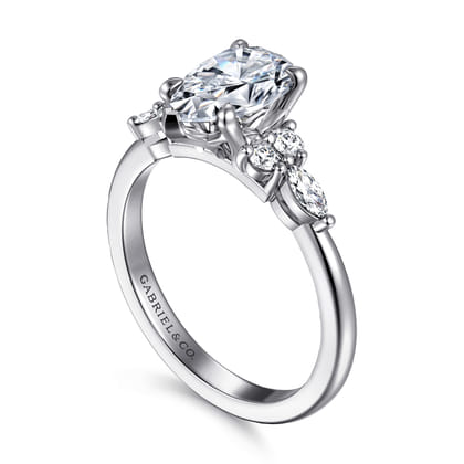 Avah - 14K White Gold Pear Shape Diamond Cluster Engagement Ring