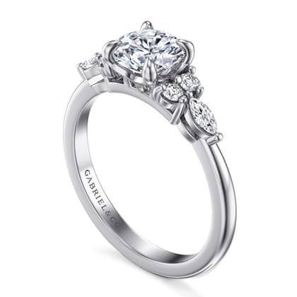 Avah - 14K White Gold Round Diamond Cluster Engagement Ring