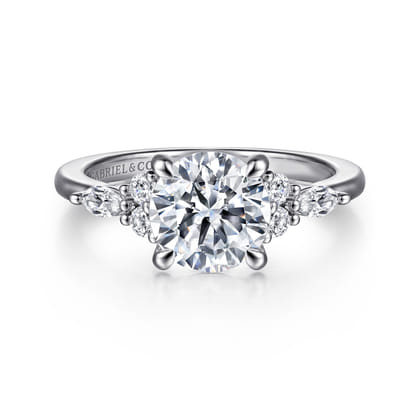 Avah - 14K White Gold Round Diamond Cluster Engagement Ring