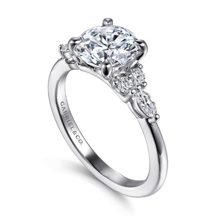 Avah - 14K White Gold Round Diamond Cluster Engagement Ring