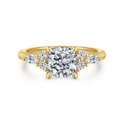 Avah - 14K Yellow Gold Cushion Cut Diamond Cluster Engagement Ring
