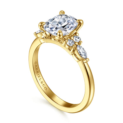 Avah - 14K Yellow Gold Elongated Cushion Diamond Cluster Engagement Ring