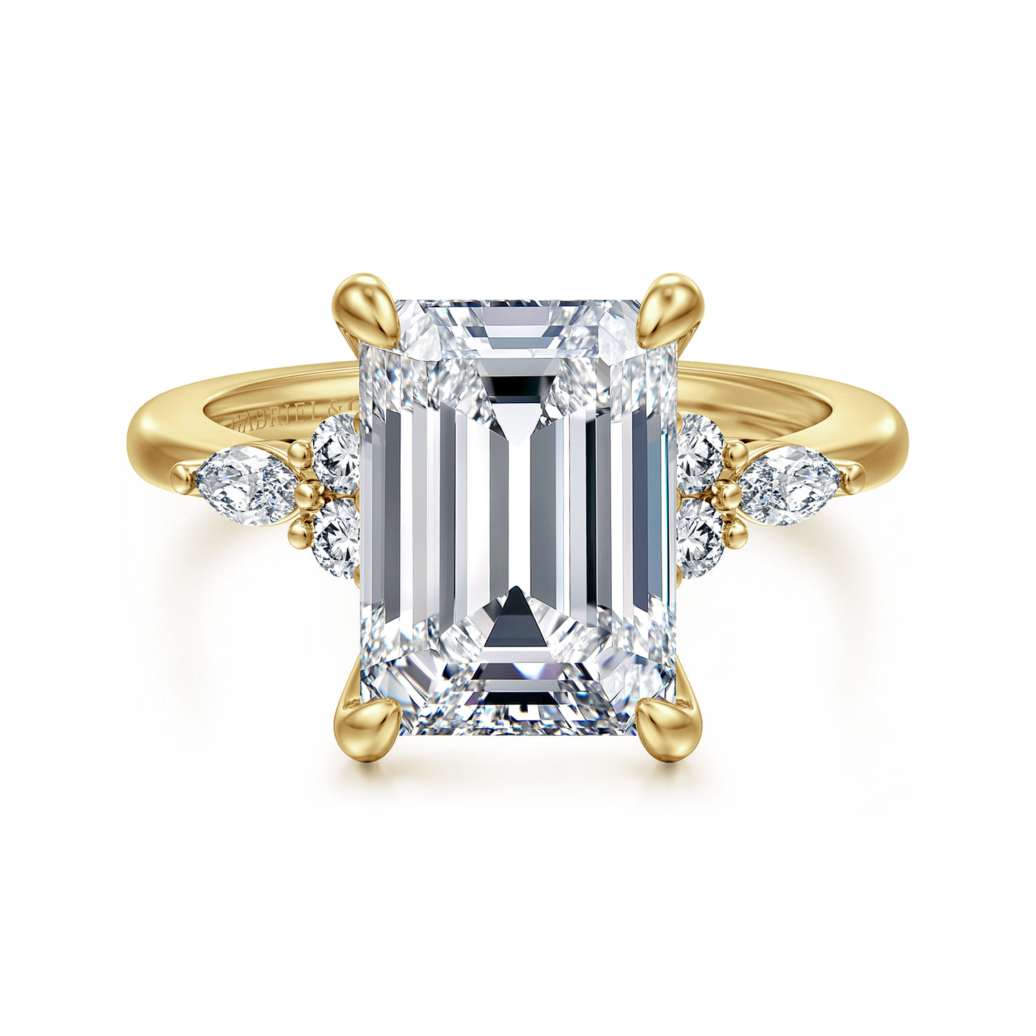 Avah - 14K Yellow Gold Emerald Cut Diamond Cluster Engagement Ring