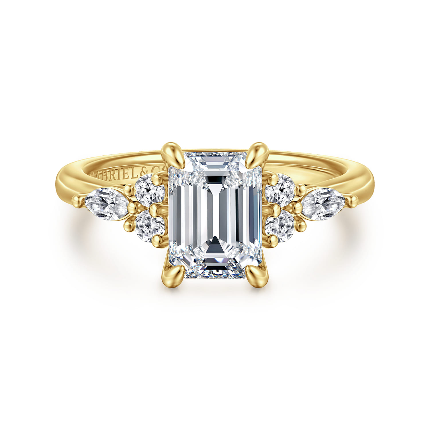 Avah - 14K Yellow Gold Emerald Cut Diamond Cluster Engagement Ring