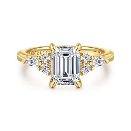 Avah - 14K Yellow Gold Emerald Cut Diamond Cluster Engagement Ring