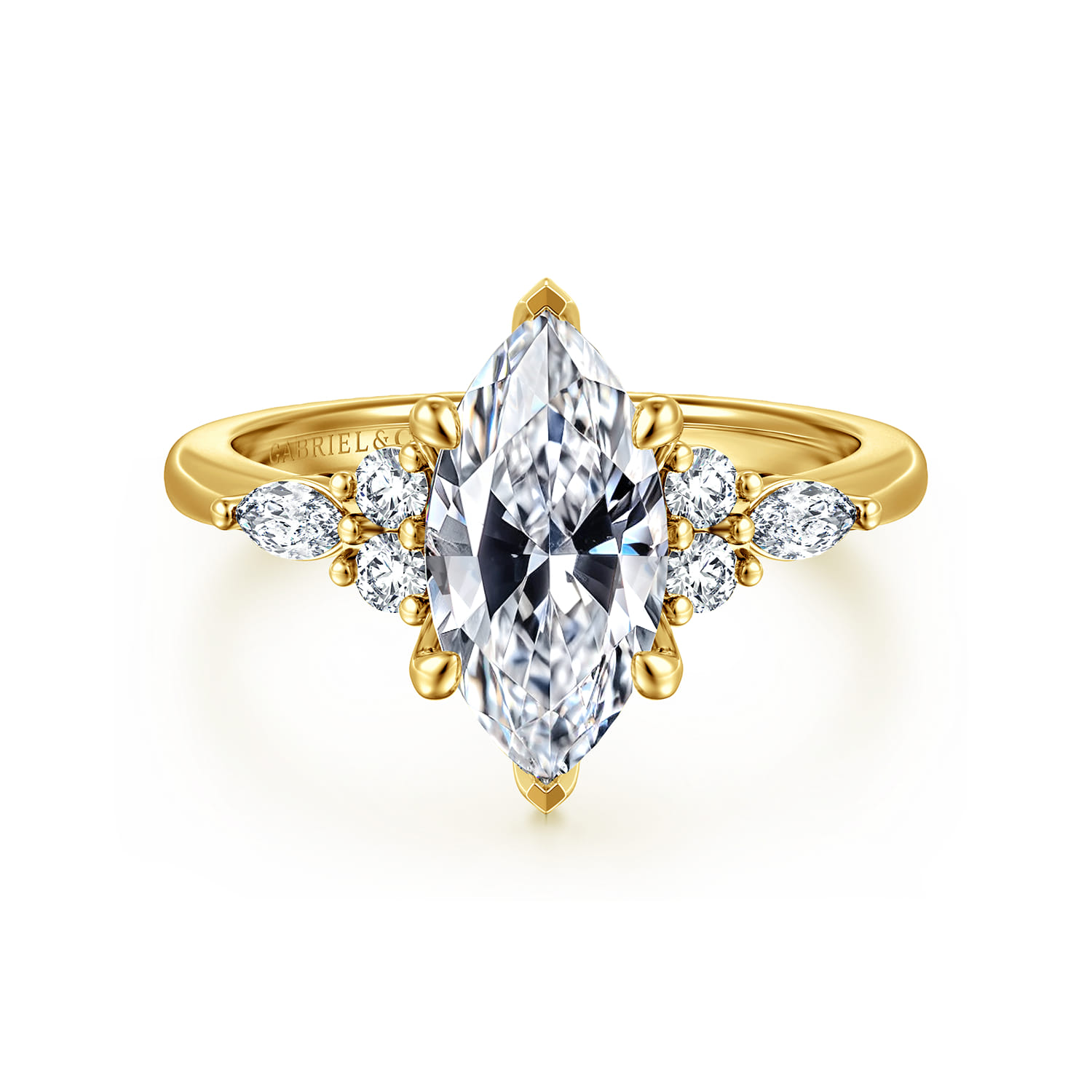 Avah - 14K Yellow Gold Marquise Diamond Cluster Engagement Ring