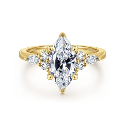 Avah - 14K Yellow Gold Marquise Diamond Cluster Engagement Ring
