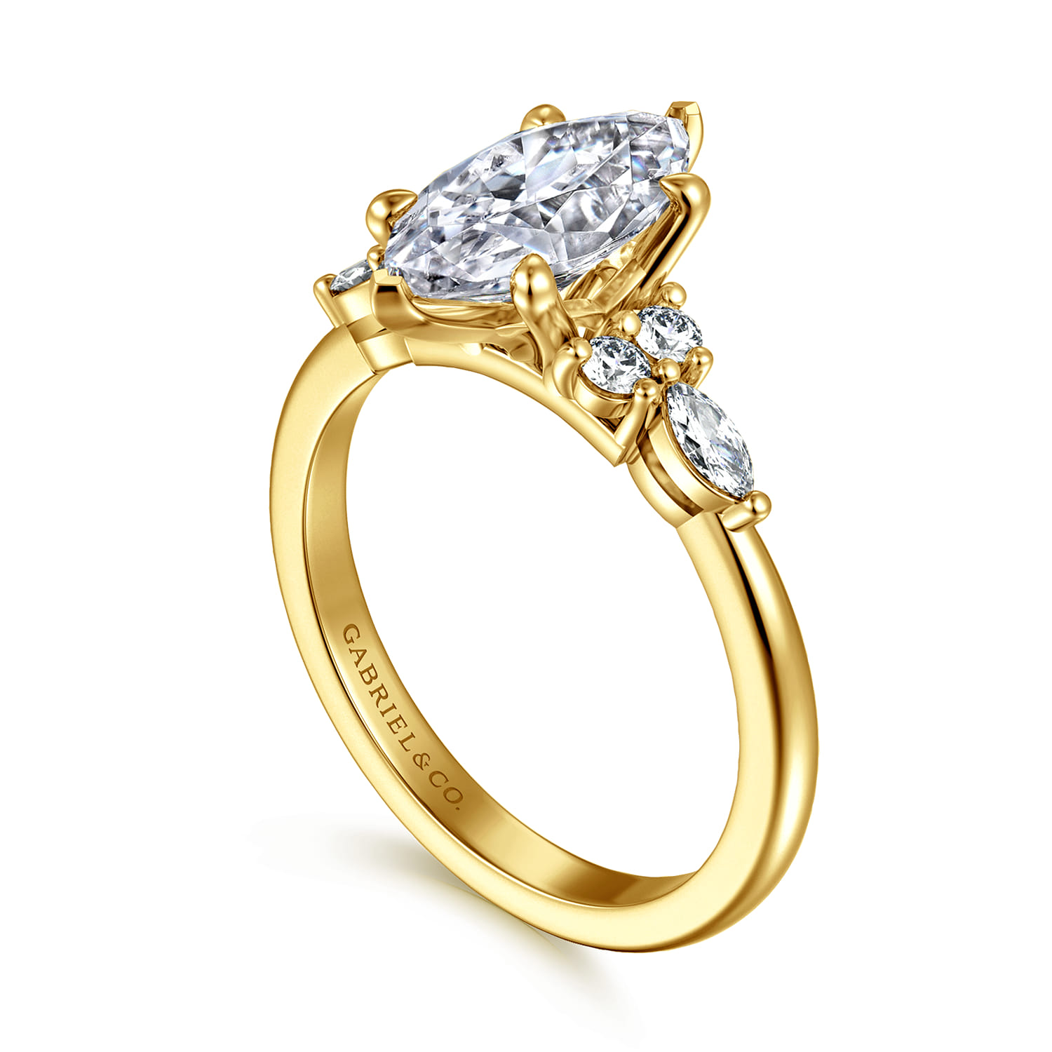 Avah - 14K Yellow Gold Marquise Diamond Cluster Engagement Ring