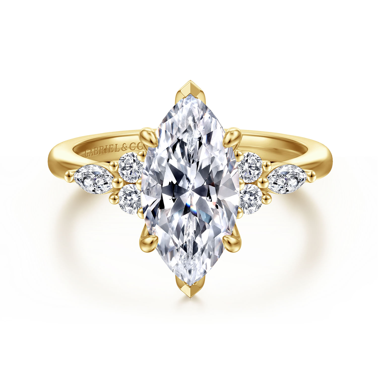 Avah - 14K Yellow Gold Marquise Diamond Cluster Engagement Ring