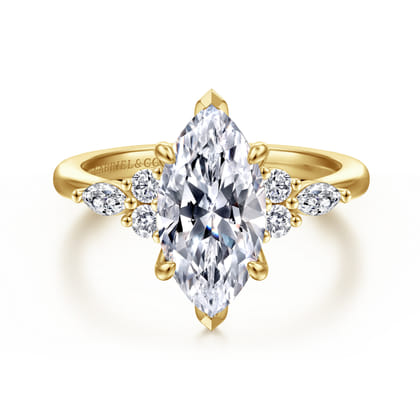 Avah - 14K Yellow Gold Marquise Diamond Cluster Engagement Ring