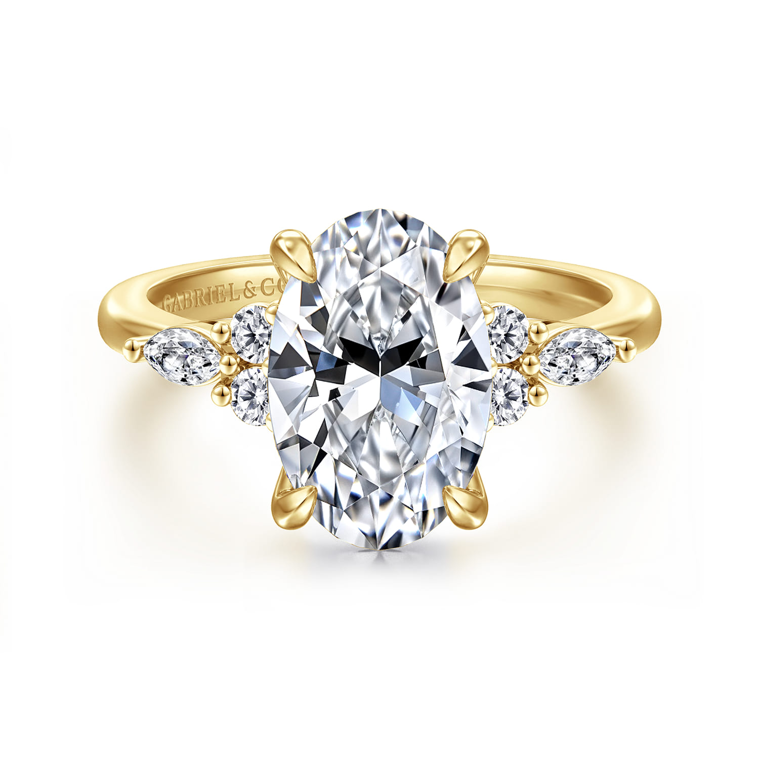 Avah - 14K Yellow Gold Oval Diamond Cluster Engagement Ring