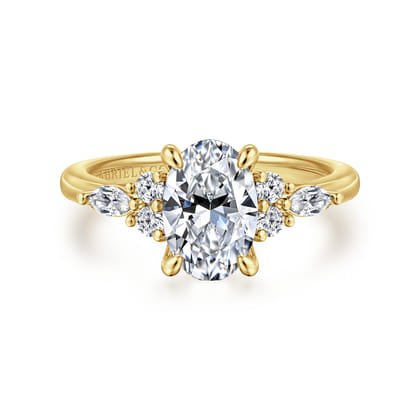 Avah - 14K Yellow Gold Oval Diamond Cluster Engagement Ring