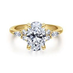 14K Yellow Gold Oval Diamond Cluster Engagement Ring