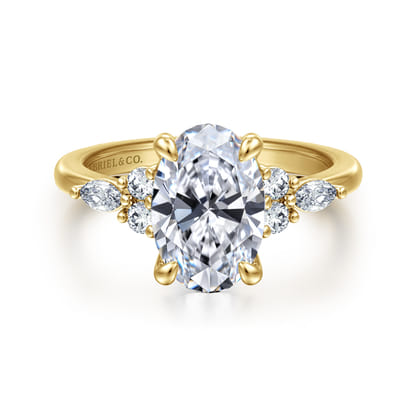 Avah - 14K Yellow Gold Oval Diamond Cluster Engagement Ring