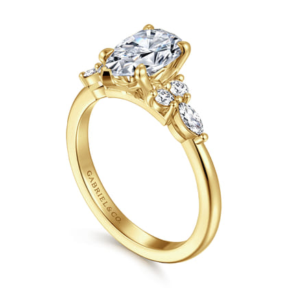 Avah - 14K Yellow Gold Pear Shape Diamond Cluster Engagement Ring