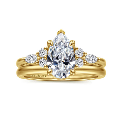 Avah - 14K Yellow Gold Pear Shape Diamond Cluster Engagement Ring