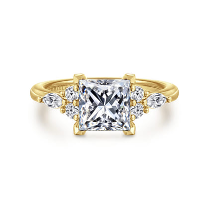 Avah - 14K Yellow Gold Princess Cut Diamond Cluster Engagement Ring