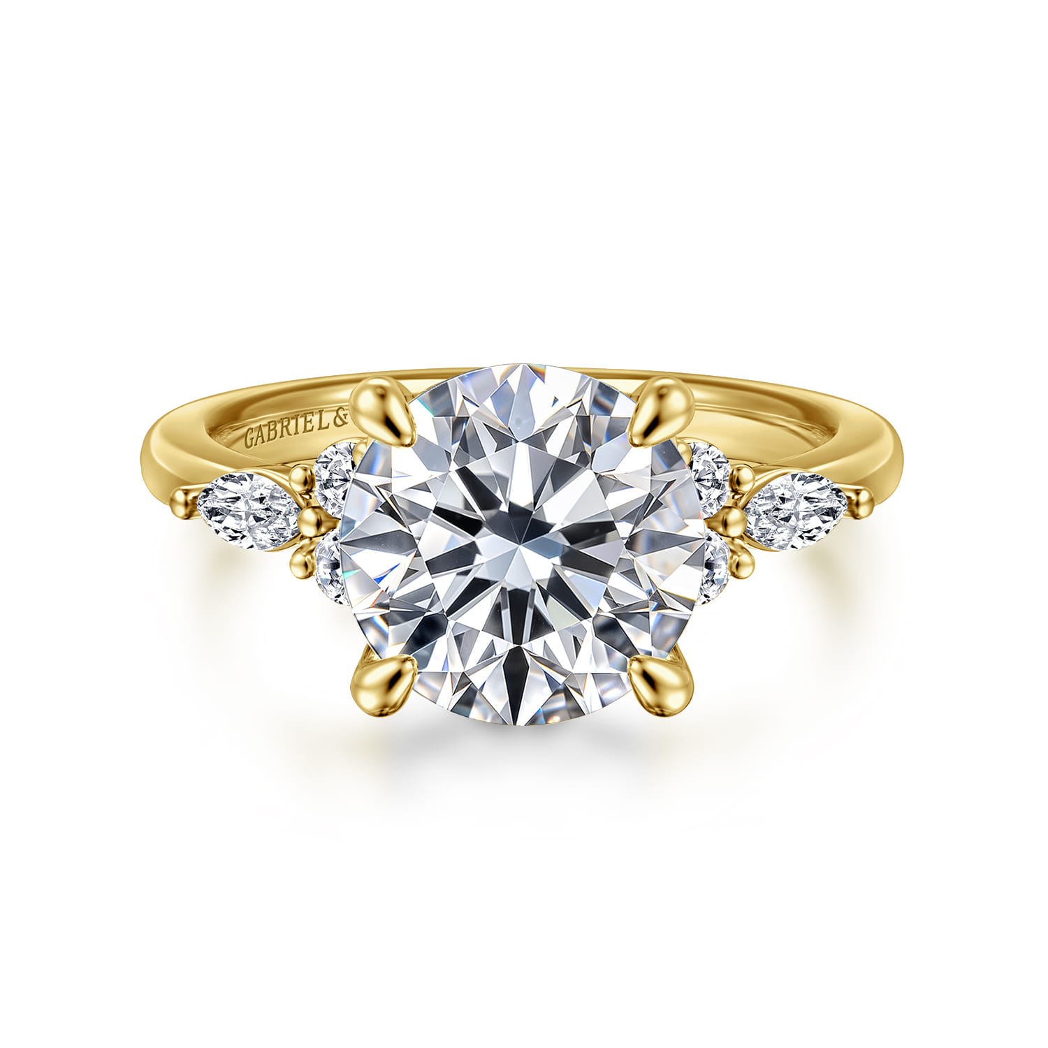 Avah - 14K Yellow Gold Round Diamond Cluster Engagement Ring