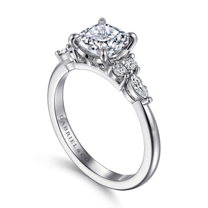 Avah - 18K White Gold Cushion Cut Diamond Cluster Engagement Ring