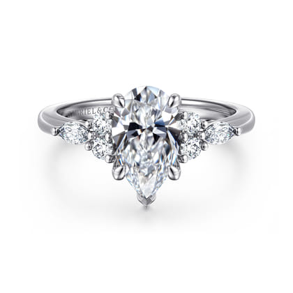 Avah - 18K White Gold Pear Shape Diamond Cluster Engagement Ring